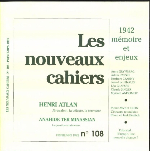 Les Nouveaux Cahiers N°108 (Printemps  1992)